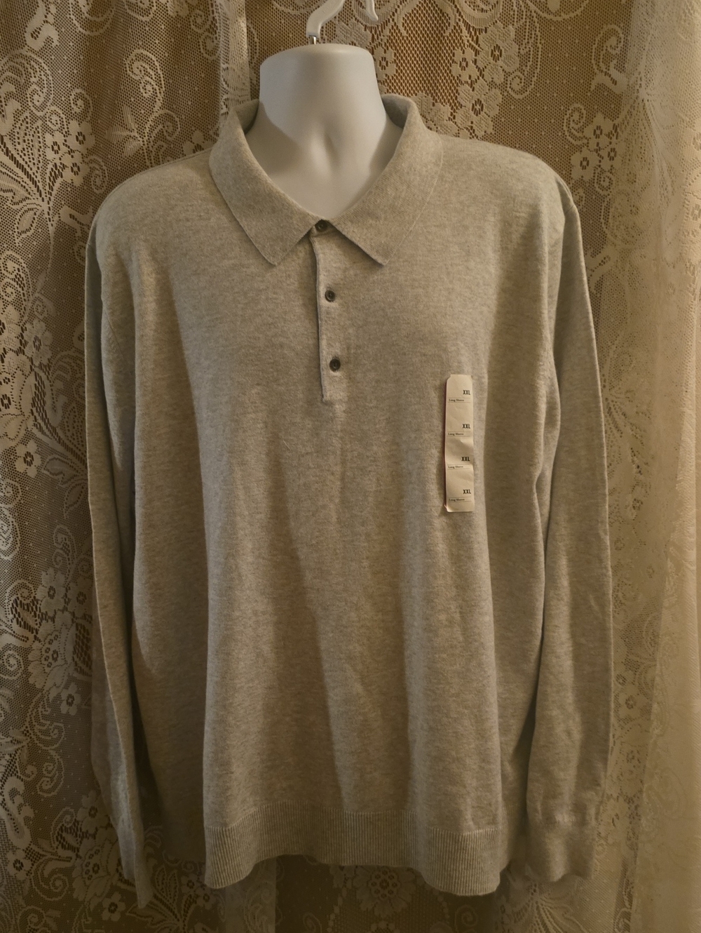 New Goodfellow Men's XXL Light Gray Polo Sweater Lightweight‎